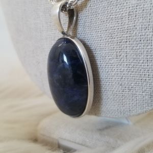 925 Sterling Silver Pendant With Dark Blue Sodalight Stone on 925 AGI Rope chain